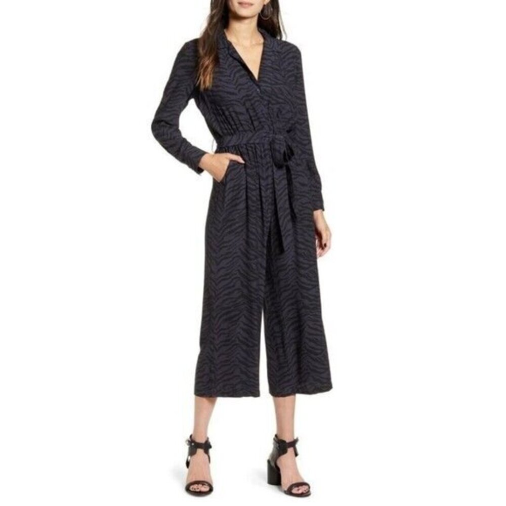 Rails Jumpsuit Callan Animal Tiger Print Long Sleeve Crop Jumpsuit SZ L New $248